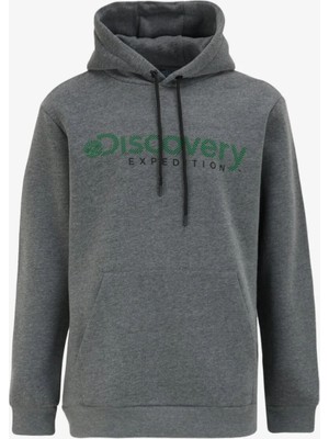 Discovery Expedition D4WM-SWT3223 Antrasit Melanj Kapüşon Yaka Relaxed Baskılı Erkek Sweatshırt