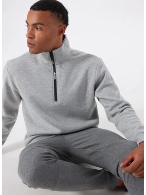 Jeep Gri Melanj Erkek Dik Yaka Relaxed Sweatshirt C4WM-SWT4256