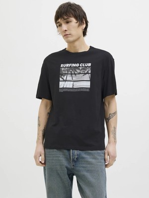 Jack & Jones Jack Jones Jjporto Tee Ss Crew Neck Erkek Siyah Tshirt 12269429-02