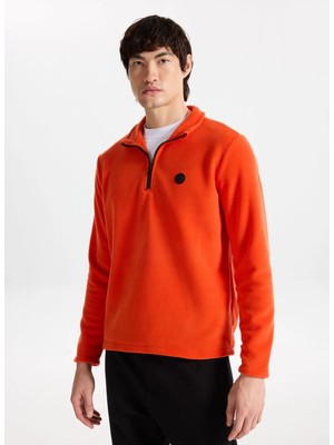 Discovery Expedition D5WM-SWT3300 Turuncu Fermuarlı Yaka Basic Düz Erkek Polar Sweatshırt
