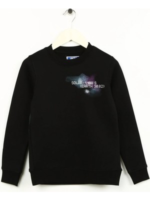 Jack & Jones Baskılı Erkek Çocuk Siyah Sweatshırt Jconebulas Sweat Crew Neck Jnr