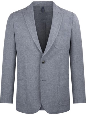 Hatemoğlu Lacivert Comfort Fit Mono Yaka Klasik Keten Ceket
