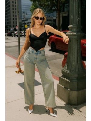 Banny Jeans Kadın Yüksek Bel Skater Fit Jean Pantolon Kahverengi