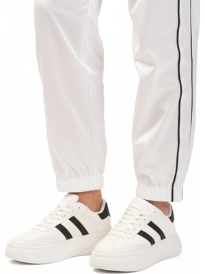 Ayakmod Beyaz Siyah Yüksek Taban Bağcıklı Unisex Sneaker Dvs-01 Z