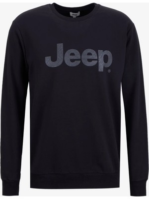 Jeep Bisiklet Yaka Baskılı Siyah Erkek Sweatshırt J5WM-SWT7692