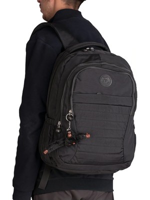 Wander Unisex Geniş Hacimli Çok Gözlü Krinkıl Kumaş Lise Ortaokul Ilkokul Için Okul Çantası Siyah