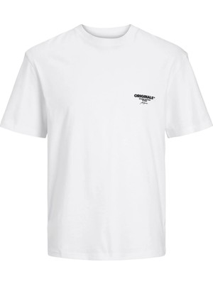 Jack & Jones Jack Jones Jorbora Brandıng Tee Ss Crew Neck Blk Erkek Beyaz Tshirt 12256494-01