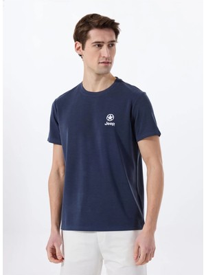 Jeep Bisiklet Yaka Baskılı Lacivert Erkek T-Shirt J5SM-TST7288