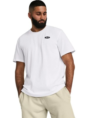 Under Armour Heavyweight Left Chest Patch Erkek Beyaz Yuvarlak Yaka Tişört