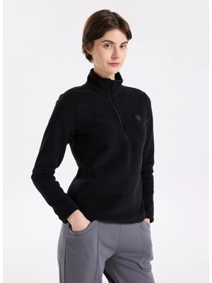 Discovery Expedition D5WL-SWT3302 Siyah Fermuarlı Yaka Basic Düz Kadın Polar Sweatshırt