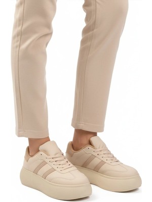 Ayakmod Bej Yüksek Taban Bağcıklı Unisex Sneaker Dvs-01 Z
