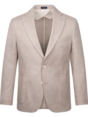 Hatemoğlu Bej Regular Fit Mono Yaka Casual Keten Ceket