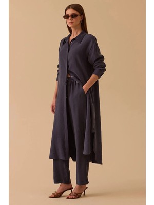 Seçil Kadın Midi Boy Gömlek Yaka Tunik 1024 Indigo