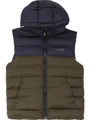 Jeep Haki Erkek Çocuk Kapüşon Yaka Relaxed Fit Baskılı Puffer Yelek J4WB-YLK7717
