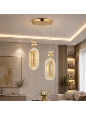 Trend Rose Defne 3 Renk Modlu Kristal Taşlı Ledli Sarkıt Avize