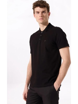 Fabrika Polo Yaka Düz Siyah Erkek T-Shirt Legolas Y