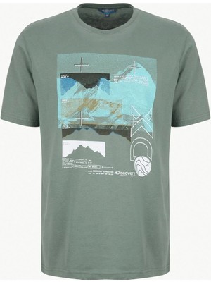 Discovery Expedition D6SM-TST3780 Yeşil Bisiklet Yaka Relaxed Baskılı Erkek T-Shirt