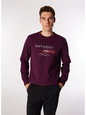 Discovery Expedition Mürdüm Erkek Bisiklet Yaka Relaxed Baskılı Sweatshirt D4WM-SWT3220