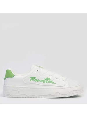 Benetton 10102  Yüksek Taban Günlük Kadın Sneaker Ayakkabı Beyaz Yeşil