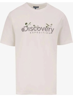 Discovery Expedition D4SM-TST3310 Beyaz Bisiklet Yaka Basic Baskılı Erkek T-Shirt