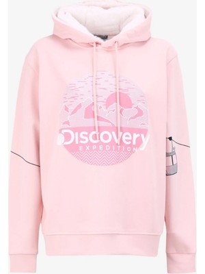Discovery Expedition D4WL-SWT3001 Açık Pembe Kapüşon Yaka Relaxed Baskılı Kadın Sweatshırt