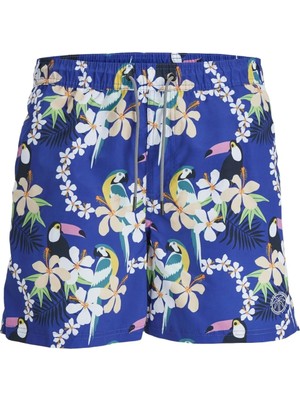 Jack & Jones Jack Jones Jpstfıjı Jjswım Aop SS24 Ly Sn Erkek Mavi Deniz Şortu 12253230-07