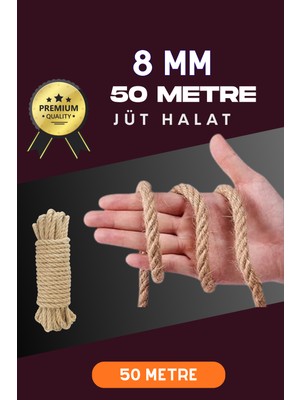 Aesco 8 mm 50 Metre Jüt Halat Dekoratif Hasır Ip Urgan Süs