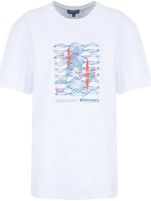 Discovery Expedition D6SM-TST3788 Beyaz Bisiklet Yaka Relaxed Baskılı Erkek T-Shirt