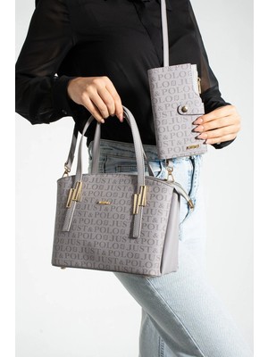 Just Polo Kadın 5 Bölmeli El ve Omuz Çantası ve Cüzdan Kombini 26X20CM TR3040-1002