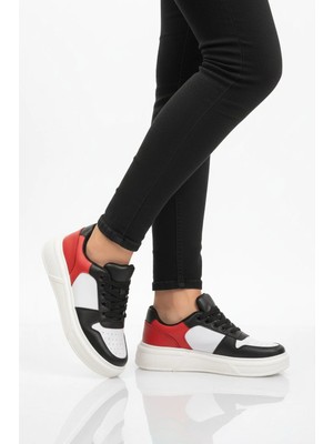 Ayakmod Beyaz Siyah Bağcıklı Cilt Hafif Unisex Sneaker Aper 049 G