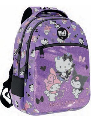 Kuromi Hello Kitty Ilk Okul Çantası - Sırt Çantası / Orjinal Lisanslı Lüx Çanta Mor / Beslenme 2'li