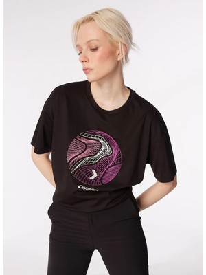 Discovery Expedition D4SL-TST3039 Siyah Bisiklet Yaka Loose Fit Baskılı Kadın T-Shirt
