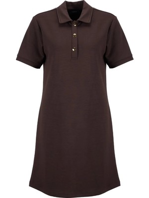 Fabrika Polo Yaka Düz Kahve Mini Kadın Elbise F6SL-ELB0372