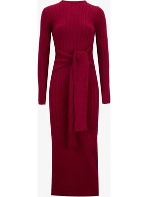 People By Fabrika Yarım Balıkçı Yaka Fitilli Bordo Midi Kadın Elbise PBF5WL-ELB5102