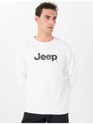 Jeep Bisiklet Yaka Baskılı Ekru Erkek Sweatshırt J5SM-SWT7306