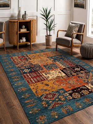 Mabeba Tekstil Makinede Yıkanabilir Kaymaz Taban Leke Tutmaz Mutfak Halısı Salon Halısı ve Yolluk/etnık_1