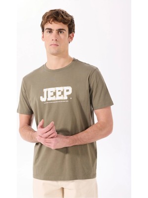 Jeep Bisiklet Yaka Baskılı Haki Erkek T-Shirt J5SM-TST7339