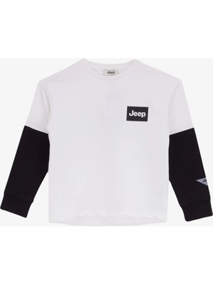 Jeep Siyah - Ekru Erkek Çocuk Blok Sweatshirt J4WB-SWT7761
