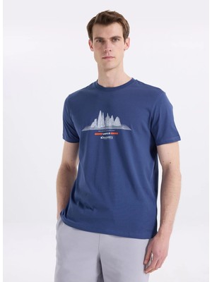 Discovery Expedition D6SM-TST3786 Indigo Bisiklet Yaka Relaxed Baskılı Erkek T-Shirt