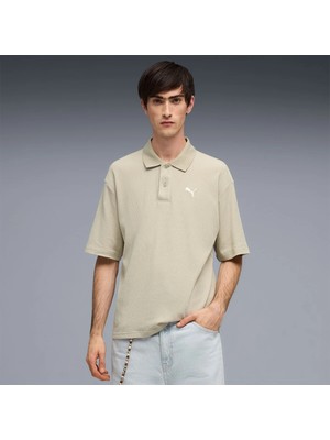 Puma Wardrobe Essentials Boxy Waffle Erkek Bej Polo Yaka Tişort