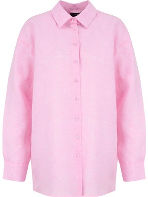 Fabrika Loose Fit Gömlek Yaka Düz Pembe Kadın Gömlek F6SL-GML0092