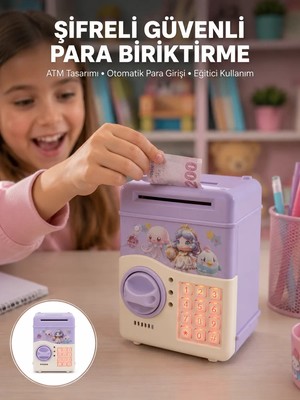 Zenviaa Çocuklar Için Elektronik Şifreli Para Biriktirme Kumbarası Mor Zenviaamm