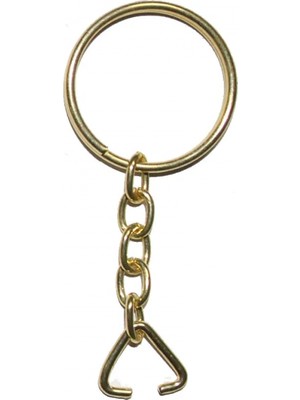 Marsilyan Anahtarlık Halkası, Halka + Zincir + Üçgen, 24MM, Altın, Sarı, 1 Adet