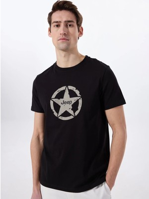 Jeep Bisiklet Yaka Baskılı Siyah Erkek T-Shirt J5SM-TST7378