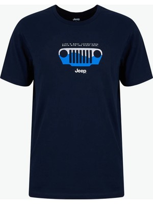Jeep Bisiklet Yaka Baskılı Lacivert Erkek T-Shirt J6SM-TST7482