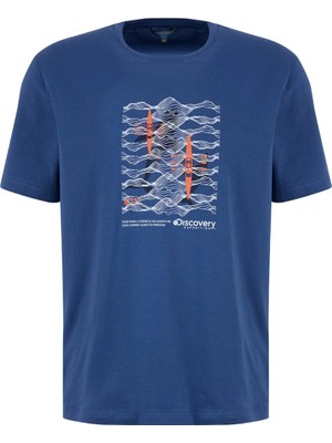 Discovery Expedition D6SM-TST3788 Indigo Bisiklet Yaka Relaxed Baskılı Erkek T-Shirt