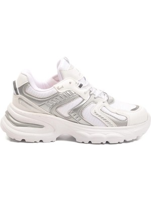 Ayakmod Beyaz Bağcıklı Kalın Taban Hafif Kadın Sneaker 2318 G