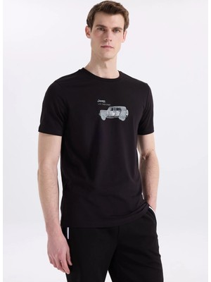 Jeep Bisiklet Yaka Baskılı Siyah Erkek T-Shirt J6SM-TST7481