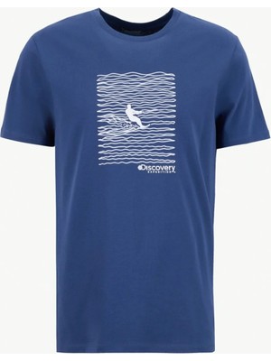 Discovery Expedition D6SM-TST3785 Indigo Bisiklet Yaka Relaxed Baskılı Erkek T-Shirt