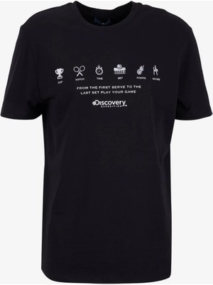Discovery Expedition D6SM-TST3742 Siyah Bisiklet Yaka Relaxed Baskılı Erkek T-Shirt